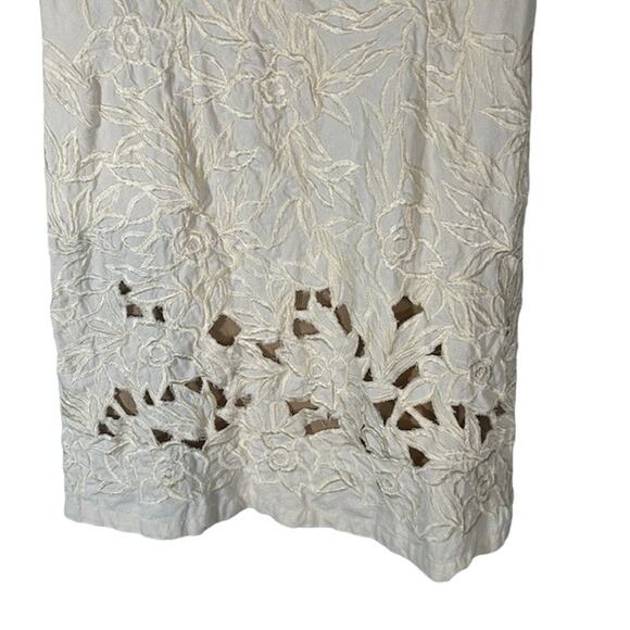 Basil & Maude Cream Sleeveless Floral Embroidered Cutout Sheath Dress Women Sz S - Picture 4 of 12